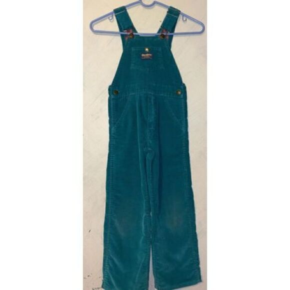 Vintage Oshkosh VESTBAK  Overalls Green Corduroy 6X/7 Flannel Lined - Picture 1 of 12